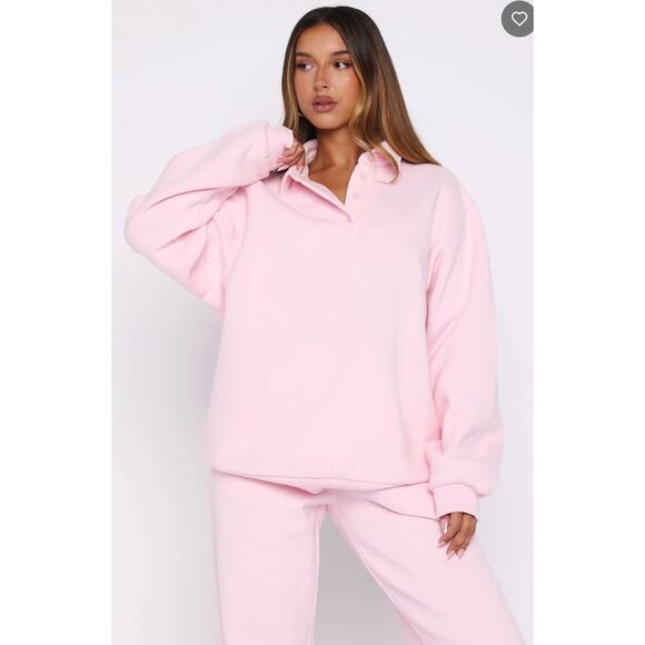 White Fox Chill Moves Oversized Henley Sweater Chocolate M/L - Picture 2 of 2